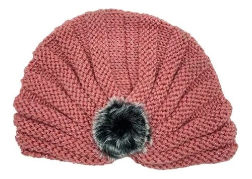 Turbante Tejido Lana Pompom Mujer Rosa