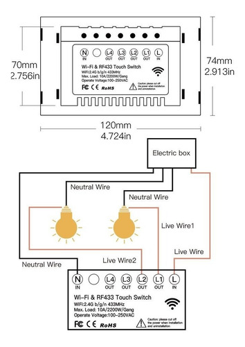 Imagen 7 de 7 de Apagador Wifi, Moes House, Smart Switch 2 Modulos