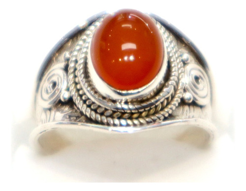 Bonito Anillo Plata 925 Cornalina Agata Naranja Hecho A Mano