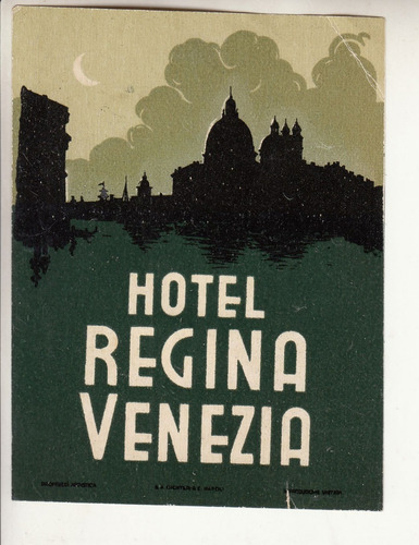 Antiguo Sticker Luggage Hotel Regina Venezia Italia Vintage