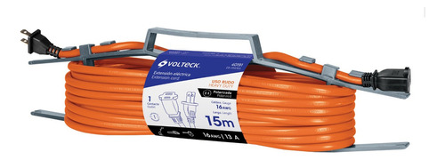 Extensión Eléctrica Uso Rudo 15 M 2x16 Awg, Volteck 40191 Color Naranja