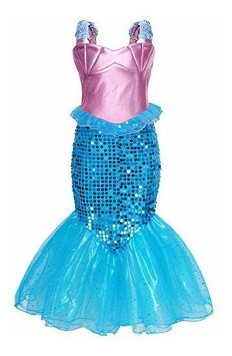 Little Girls Mermaid Traje Vestido Princesa Fiesta De C...