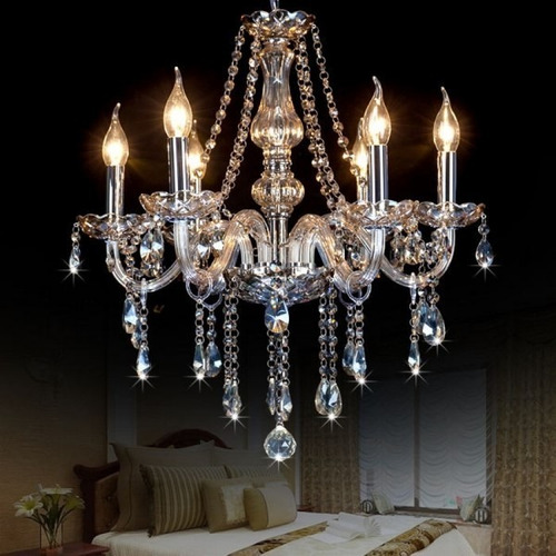 Lampara Colgante Candelabro Cristal K9 Coñac 6 Luces