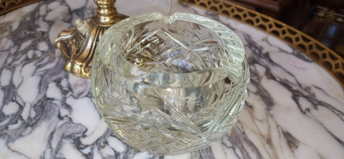 Antiguo Cenicero Cristal Tallado Transparente Impecable N749