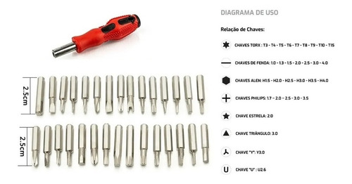Imagem 5 de 5 de Jogo De Chaves Manutenção De Celulares Kit 31-em-1 Xr-6036b