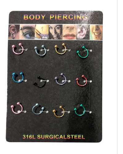 Pack X 12 Piercing Bull Nariz Acero Quirúrgico 316l