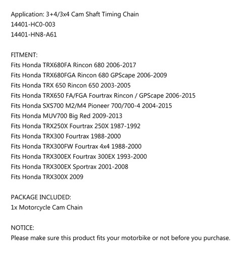 Cadena De Distribución Para Honda Trx250x Trx300ex Trx300 25