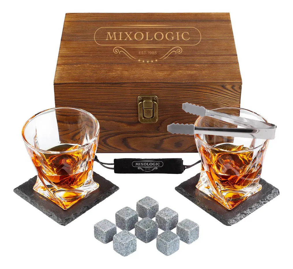Set de con Vasos de Whisky y Hielos de Piedra para Hombre