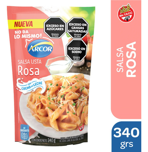 Salsa Lista De Tomate Rosa Con Crema Sin Tacc Arcor 340 G