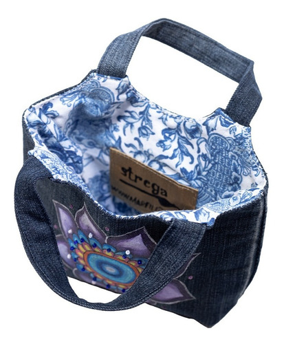 Bolso Mini Cuadrado Elaborado Con Mezclilla Pintado Mándala (Reacondicionado)