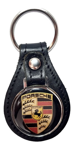 Chaveiro Porsche Logo Tipo Emblema Preto Em Couro Legítimo