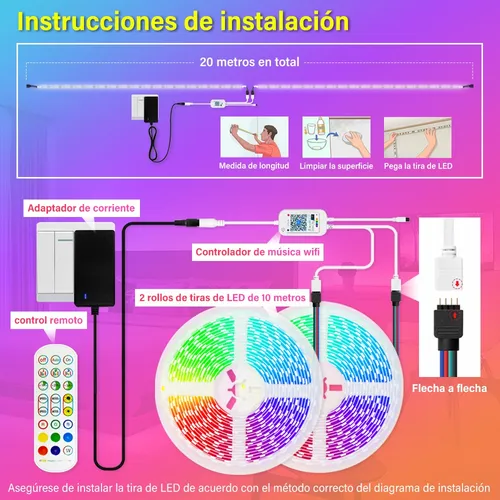 Tira Led RGB 20 Metros c/Control Remoto Hogar Iluminación