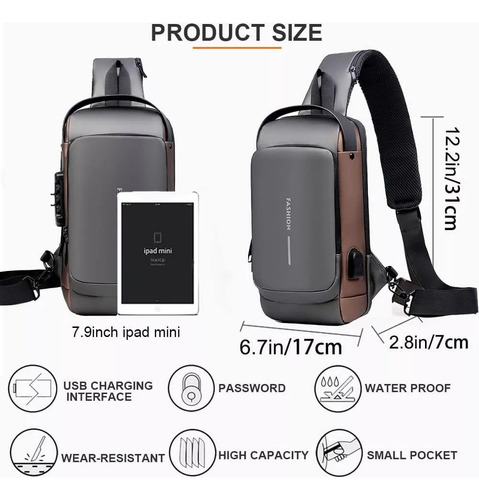 Bolsa Deportiva Antirrobo Con Carga Usb Con Cierre De Contra