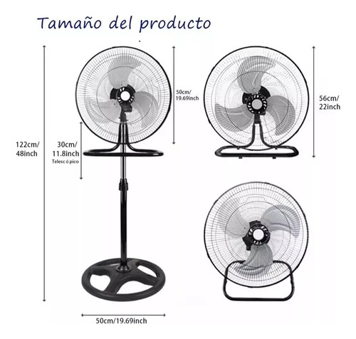 2p Ventilador 18 PuLG Pedestal Piso Pared 3 En 1 Aspas