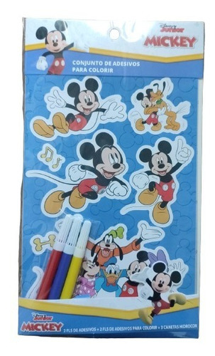 Adesivos Para Colorir Personagens Disney 3 Canetinhas 4fls Cor Mickey
