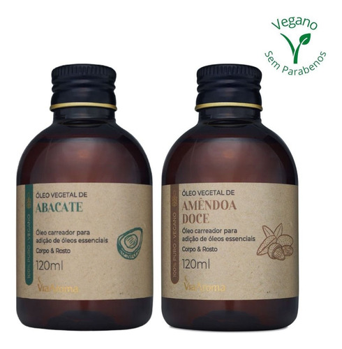  Kit Óleo Vegetal De Abacate E Amêndoa Doce Via Aroma 120ml