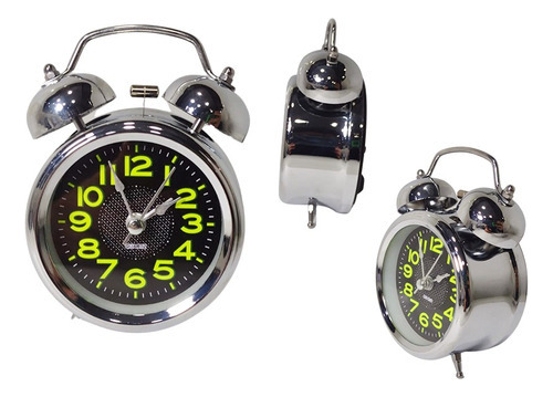  Alarma Reloj Despertador Mesa Plateado Campana Ref 670b