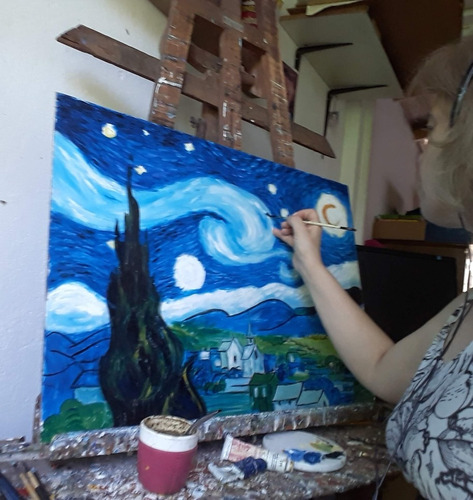Noche Estrellada Copia Van Gogh Oleo Enmarcado Firma Filippo