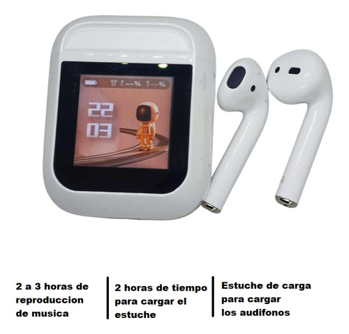 Audífonos Bluetooth Con Pantalla Táctil Multiples Funciones Auriculares Con Cancelación Ruido Bluetooth 5.3 In-ear Manos Libres Deportivos Manos Libres Color Blanco