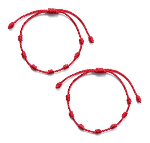 Imagen 2 de 6 de 2 Pulseras 7 Nudos Cordel Rojo Protección Armonia Y Suerte
