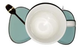 Taza Carita Coqueta Y Plato En Forma De Moño Azul 125ml