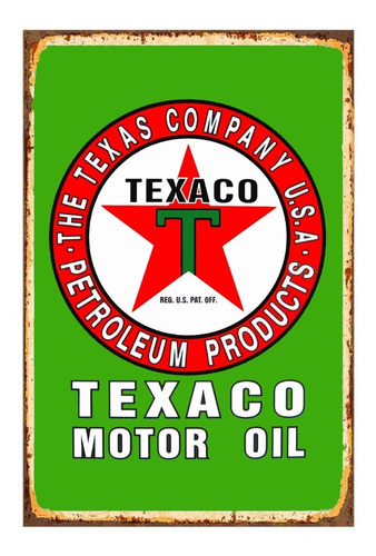 1 Cartel Metalico Letrero Texaco Logo Fondo Verde 40x28 Cms