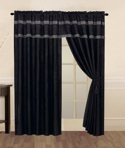 Moderno Negro Y Gris Ante Patchwork Ventana Cortina Drape Se