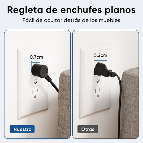 Multicontacto De 8 Tomas Con Usb Color Negro Largo Del Cable De 2m 10a