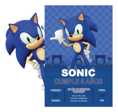 Invitación De Fiesta Digital Sonic Diseño A Elegir