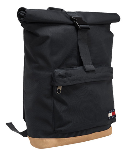 Tommy Jeans Backpack Moda Para Hombres Am0am13323 Acabado De Los Herrajes Níquel Color Black Correa De Hombro Negro Diseño De La Tela Lisa
