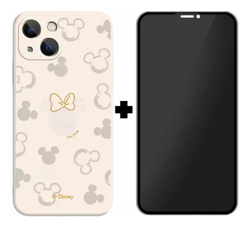 Carcasa Goma Minnie-mickey+lámina Antiespia Para iPhone 11