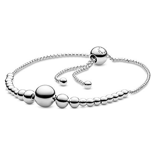 Pulsera De Plata De Ley 925 Con Cuentas Correderas, Plata De