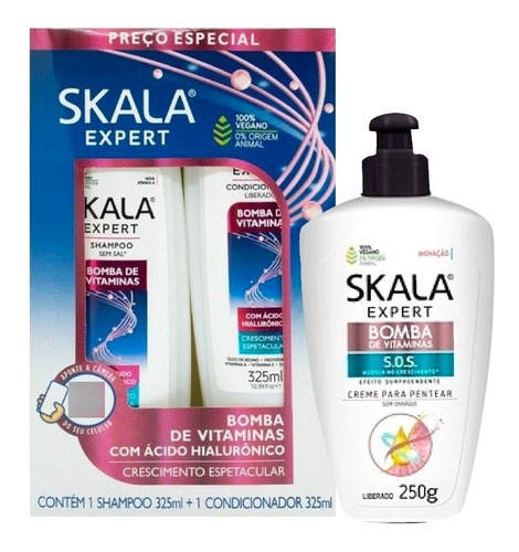 Skala Shampoo Acond Bomba De Vitaminas Crema De Peinar Kitx3