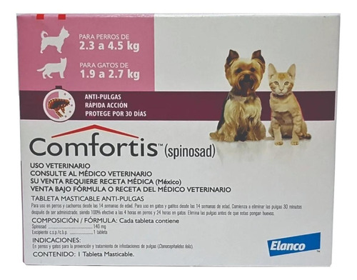 Pastilla antiparasitario para pulga Elanco Comfortis para perro y gato color rosa