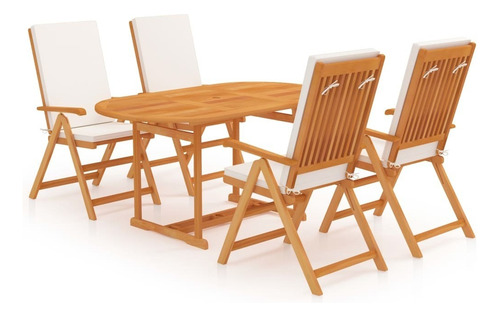 Juego De Comedor De Jardín De 5 Pzas De Madera De Teca Estructura Café