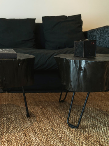 Mesa Ratona De Rodaja De Madera Negra Y Patas Hierro X 2 Un Negro