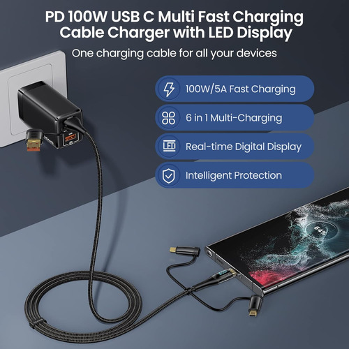 Cable De Carga Usb C A Multi, Usams 100w 4ft 5a Tipo C T...