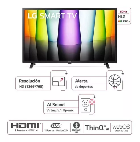 TV LG 32 LED HD - HDR10, HLG - AI Sound (5.1 Ch) - Smart tv webOS -  32LQ630BPSA