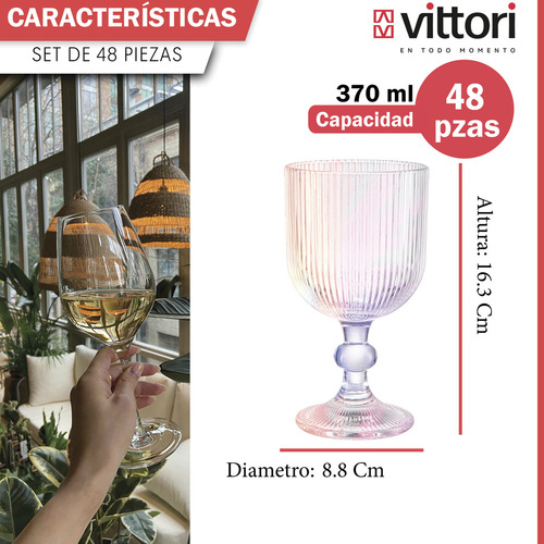 Caja 48 Piezas Copa Labrada Agua Venecia Tornasol 370 Ml