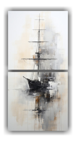 120x60cm Cuadro Abstracto Barco Blanco Negro Estilo Minimali
