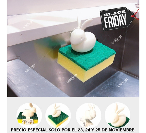 Imagen 2 de 9 de Soporte Para Esponja Conejo Con Sopapa Para Bacha De Cocina