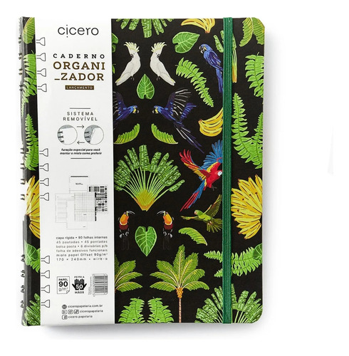 Caderno Organizador Duo Cicero Pautado & Pontado 17 X 24cm Cor Pássaros/Floresta Tropical Preto