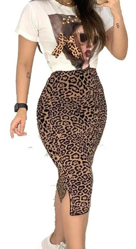 Conjunto Falda Blusa Para Mujer Estampado Leopardo | Envío gratis