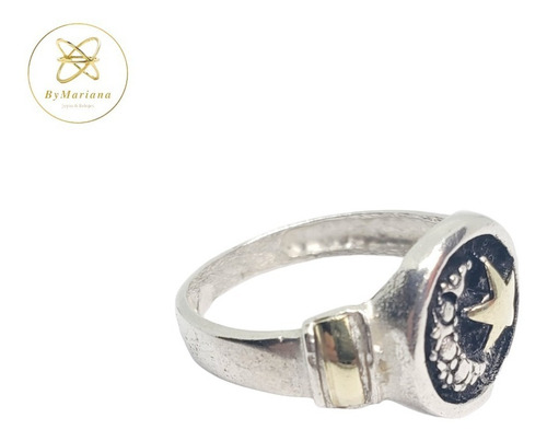 Imagen 2 de 6 de Anillo Plata Y Oro Luna Y Estrella