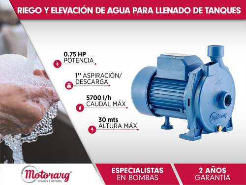 Imagen 2 de 9 de Bomba Centrífuga Motorarg Bc75 0.75 Hp