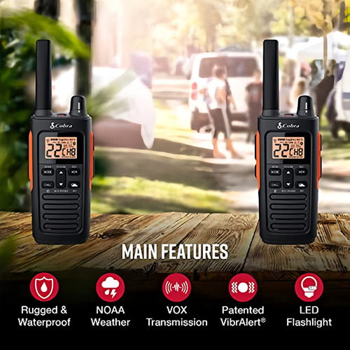 Walkie talkies impermeáveis Cobra Rx680 - recarregáveis, 60 latas