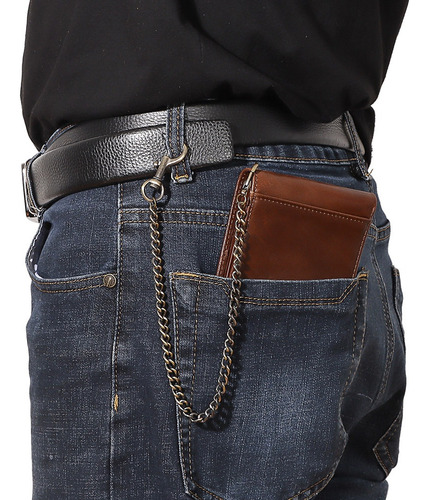 Cartera De Cuero Genuino Con Cierre Antirrobo Rfid Para Homb