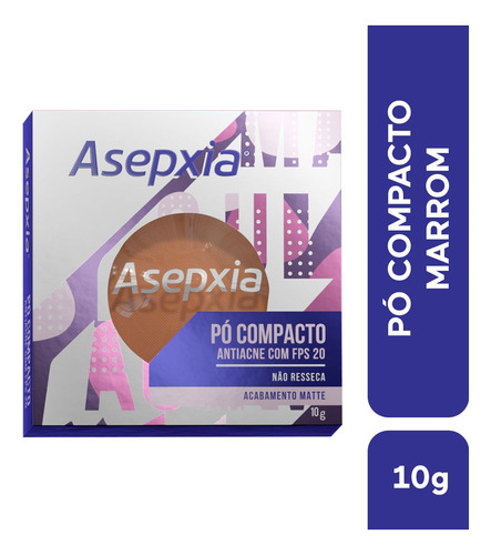 Asepxia Maquiagem Em Pó Compacto Antiacne Marrom Fps20 10g