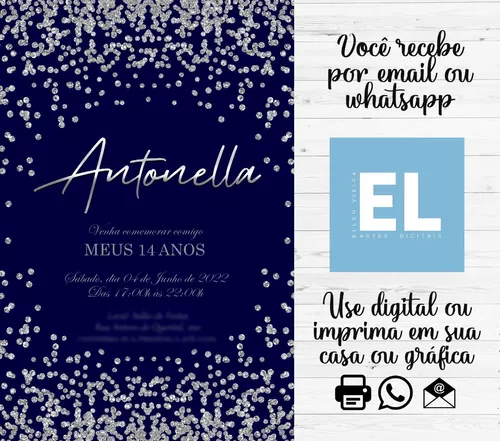 Festejante - nuvemartesdigitais - Convite Digital Feminino AzulMarinho