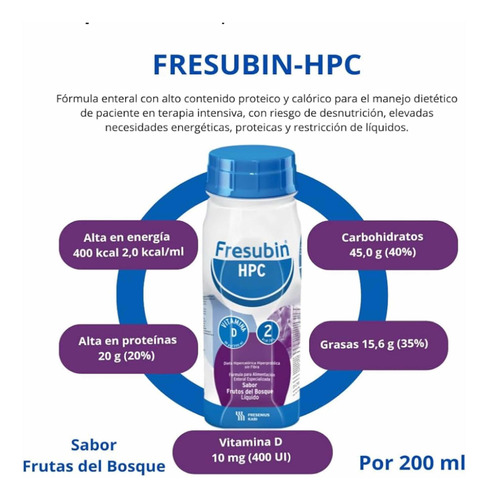Fresubin Hpc Vitamina D. 200 Ml. Sabor Frutos Del Bosque